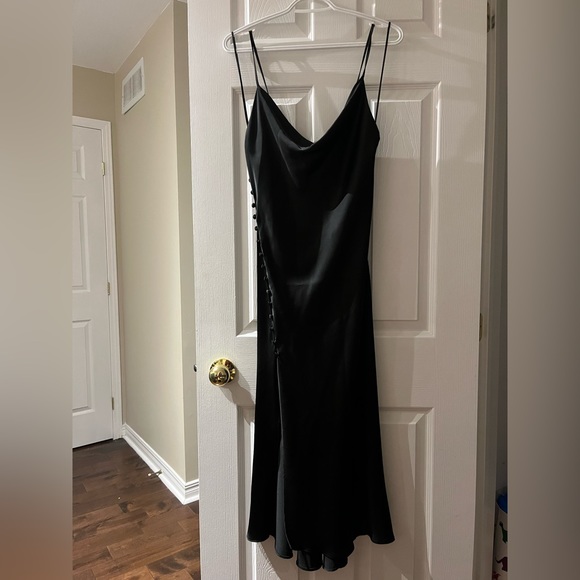 ZARA Black Slip Dress - cowl neck, leg slit, size small - Picture 6 of 7